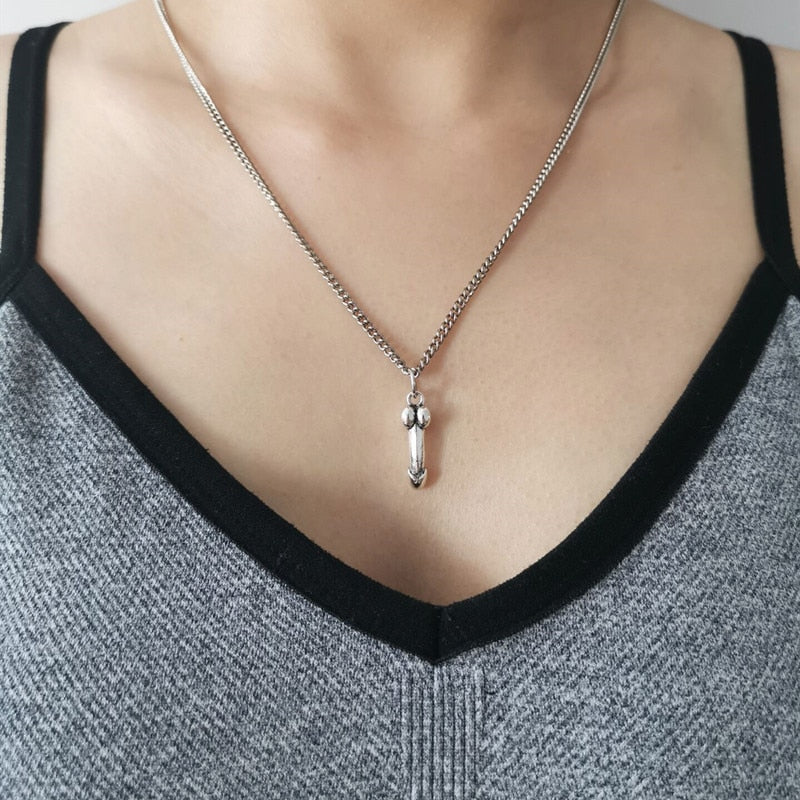 Penis Pendant Necklace - Hand Stamped, Dick Jewelry, Cock